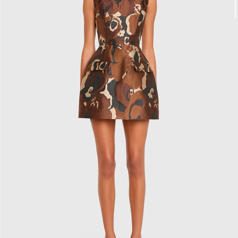 Amanda Uprichard Brown Floral Jacquard Mini Dress